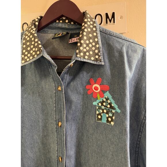 Lighthouse Apparel Flower Garden Spring Mixed Pattern Chambray Button Down XL - Picture 4 of 7